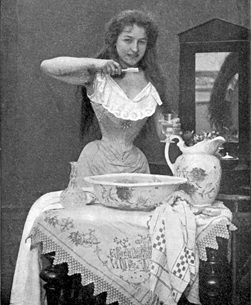 woman brushing her teeth in the 1800s